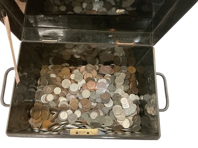 Lot 414 - Large quantity of mixed coinage contained within a black tin box.