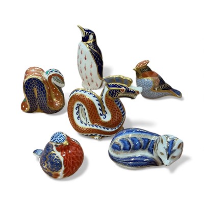 Lot 406 - Group of Royal Crown Derby Imari paperweights to include Dragon, Penguin and Robin, (6).