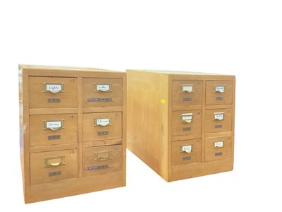 Lot 1310 - Two beech banks of six drawers