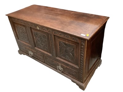 Lot 1338 - Antique carved oak mule chest