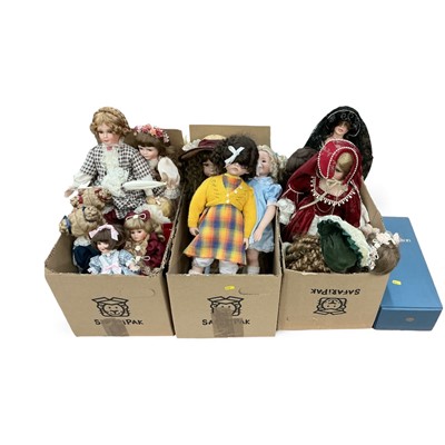 Lot 415 - Group of modern porcelain headed collectors dolls, (3 boxes).