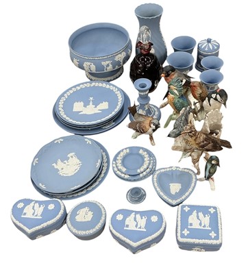 Lot 408 - Group of Wedgwood Jasperware ceramics together with ceramic bird ornaments.