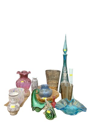 Lot 238 - Lot of art glass including Murano vase, and other glassware, plus a cranberry shade (qty)