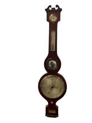 Lot 248 - 19th century mahogany and line inlaid banjo barometer by P. Monti, Sandwich