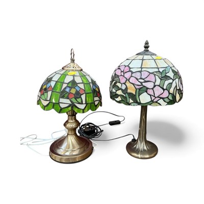 Lot 97 - Two modern Tiffany style leaded glass table lamps, (2).