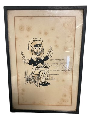 Lot 1103 - Set of six WWI propaganda cartoons, on subverted nursery rhyme theme, each 30 x 20cm, in glazed frames