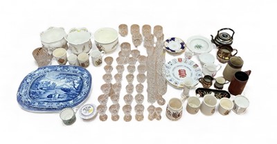 Lot 430 - 19th century blue and white transfer printed ashet, together with cut glass wares, copper lustre jugs and other ceramics.