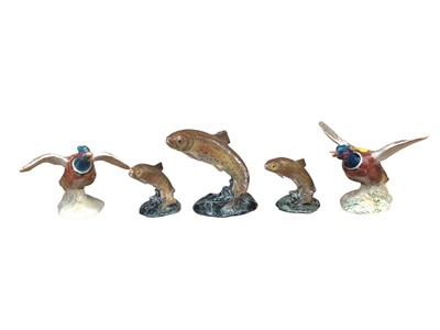 Lot 749 - Three Beswick Trouts, number 1390, 1032, 1390 together with two Beswick pheasants