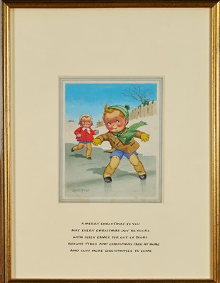 Lot 1087 - *Donald McGill (1875-1962) watercolour 'A Merry Christmas', signed, 18.5cm x 15.5cm, in glazed gilt frame.