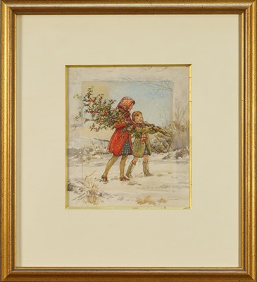 Lot 1083 - *Margaret Tarrant (1888-1959) watercolour - White Christmas, signed, 19.5cm x 17cm, in glazed gilt frame