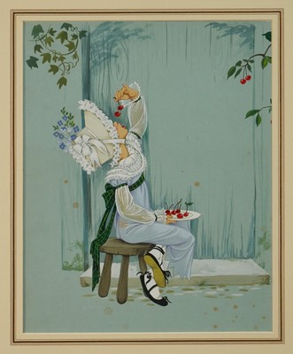 Lot 1088 - *Anne Graham Johnstone (1928-1998) watercolour and bodycolour, 'Cherries', 32cm x 26cm, in glazed gilt frame