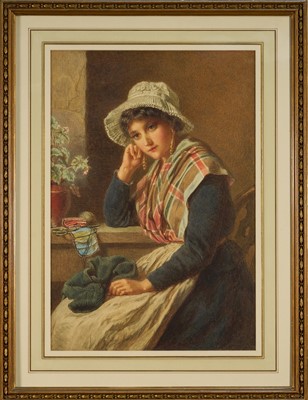 Lot 1126 - Mrs H. Champion (Exh.1868-1885) watercolour - 'The Fisherman's Daughter', signed, artist's label verso,46cm x 32cm, in glazed gilt frame
