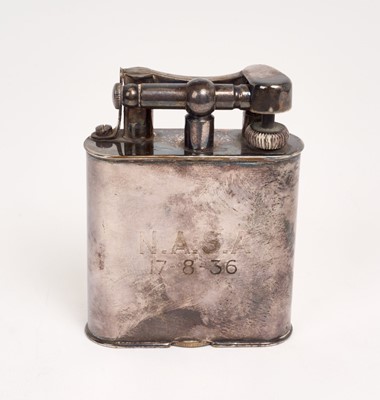 Lot 201 - Art Deco style "Dunhill" silver plated table lighter with engraved initials and date
