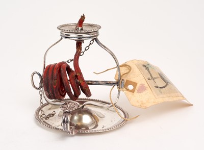 Lot 202 - Late 18th / early 19th century silver plated wax jack of oval form, with reeded frame 