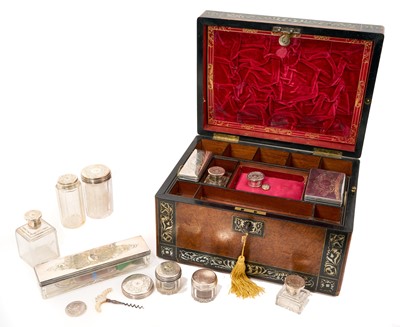 Lot 722 - Good quality George IV burr walnut, ebony and mother of pearl inlaid toilet box