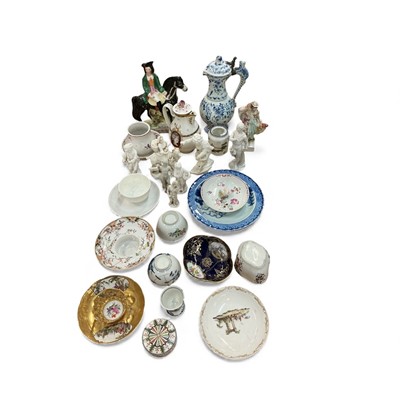 Lot 446 - Group of 18th century and later ceramics to include Derby bisque figures, Chinese export teabowl, Delft ewer and other ceramics.