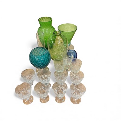 Lot 447 - Group of art glass vases, set of eight goblets and other glass.