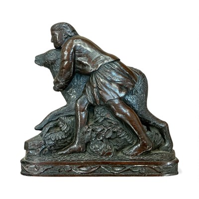 Lot 454 - 18th / 19th century wood carving of a man with a sheep.