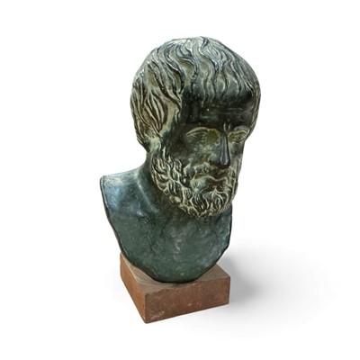 Lot 451 - Grand Tour bronzed terracotta bust of a scholar with impressed marks to base.