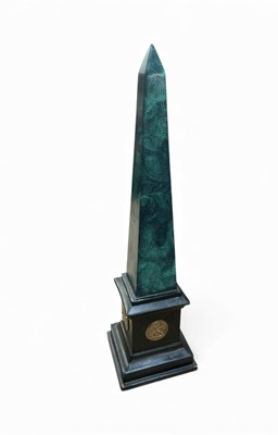 Lot 449 - Grand Tour style plaster obelisk with painted faux malachite decoration.