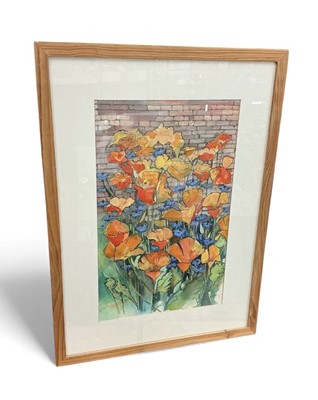 Lot 1141 - 20th century watercolour study of Californian Poppies in glazed frame.