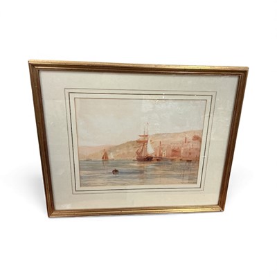 Lot 1152 - Arthur H. Enock watercolour of boats in a harbour.