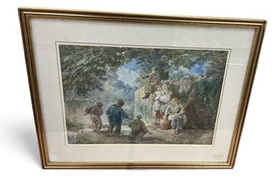 Lot 1136 - John Absolon (1815 - 1895) watercolour of children playing, signed and dated 1863.
