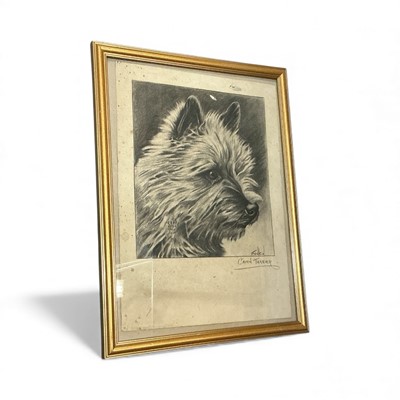 Lot 1160 - Graphite drawing of a Cairn Terrier, signed Franklin.