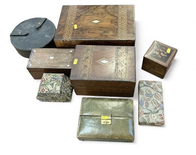 Lot 460 - Group of various treen boxes to include an olive wood single division tea caddy.