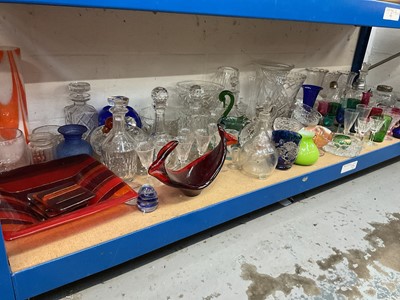 Lot 56 - Large collection of antique and later glass, including decanters, drinking glasses, art glass, coloured glass, etc