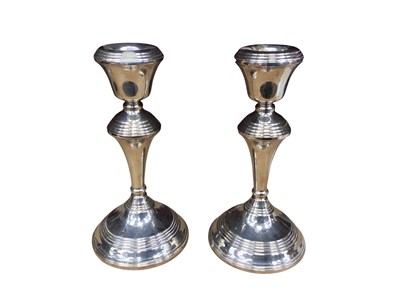 Lot 935 - Pair of silver filled candlesticks (Birmingham 1978), 17.5cm high