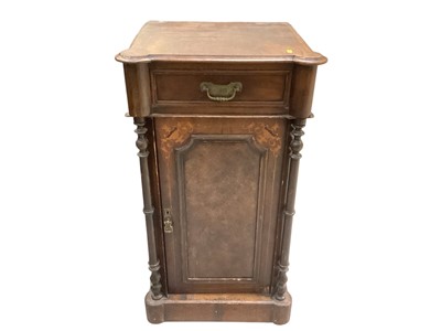 Lot 1357 - Victorian inlaid walnut cabinet with single drawer and panelled door below, 52.5cm wide, 43cm deep, 94cm high