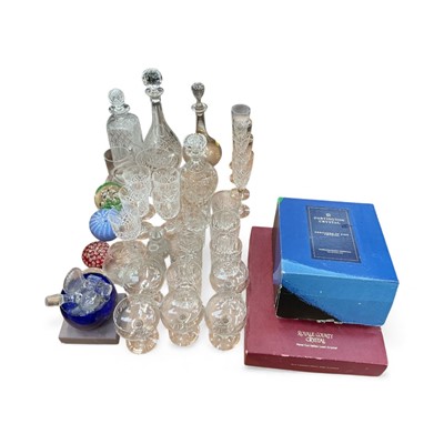 Lot 461 - Group of assorted cut glass table wares to include decanters and wine glasses.