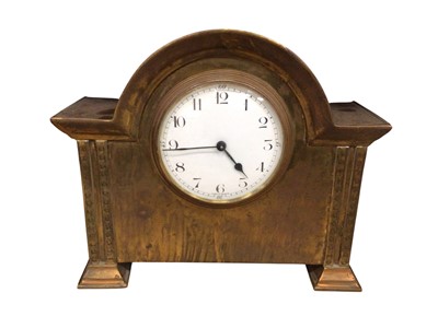 Lot 758 - French mantle clock in a brass case together with a pair of book ends, brass fire set, and mahogany cased banjo barometer and others