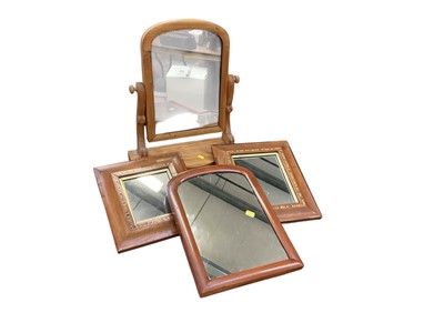 Lot 1365 - Victorian mahogany toilet mirror, pair of wall mirrors and another mirror, (4).