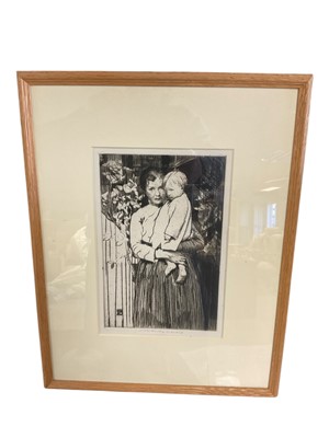 Lot 1114 - William Lee Hankey (1869-1952) etching - mother and child, signed, plate 26 x 15cm, glazed frame