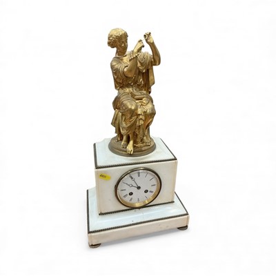 Lot 487 - Late 19th century white marble clock with ormolu figural mount.