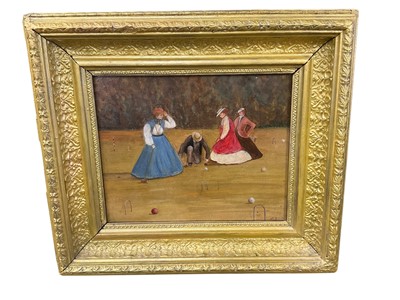 Lot 1116 - English school, oil on board, croquet match, signed - Salt, 20 x 25cm, framed