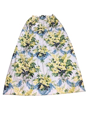 Lot 818 - Pair of triple pleated curtains with floral decoration measuring approximately 190cm x 122cm