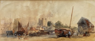 Lot 1136 - Manner of Joseph Mallard William Turner (1775-1851) watercolour, Bustling river scene at Rochester