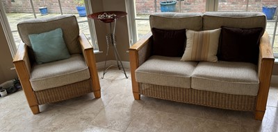 Lot 1381 - Good quality suite of rattan and upholstered conservatory furniture