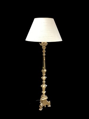 Lot 1394 - Large brass standard lamp.