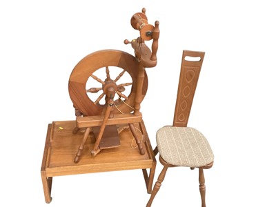 Lot 1374 - Teak tea trolley, together with a spinning chair and a spinning wheel (3)