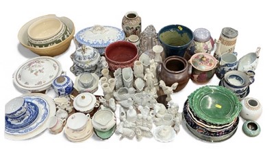 Lot 471 - Collection of assorted ceramics to include bisque figures and various other decorative china and glass.
