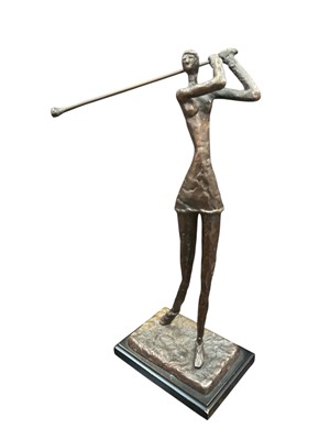 Lot 182 - Contemporary bronze figure of a female golfer, 39cm high