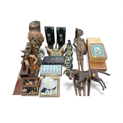 Lot 474 - Group of mixed items to include a Liberty style leather horse, two chess sets, horse brasses and sundries.