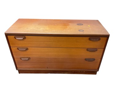 Lot 1382 - Pair of mid century teak three drawer chests by Younger, 114cm wide, 45cm deep, 69cm high