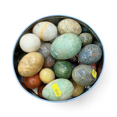 Lot 491 - Group of polished specimen hardstone eggs, (1 tin).