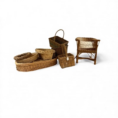 Lot 1386 - Large quantity of wicker baskets and a small wicker chair