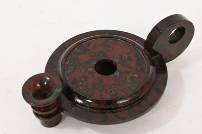 Lot 818 - 19th century Grand Tour polished serpentine oil lamp, 15.5cm in length